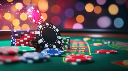 Exciting casino game night with colorful chips las vegas photo indoor close-up entertainment vibes