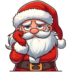 tired santa with head in hand isolated on white background