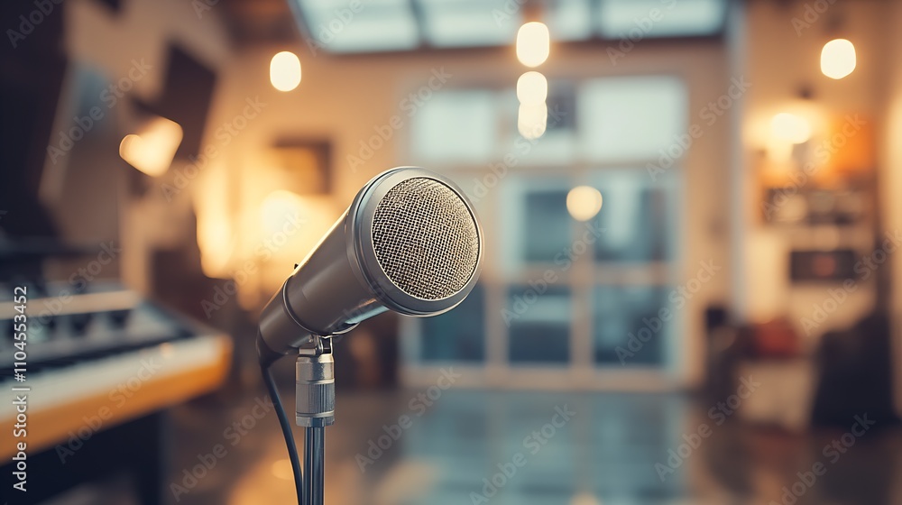 Aufkleber modern microphone in stylish home studio with bright ambient lighting and acoustic design : generati