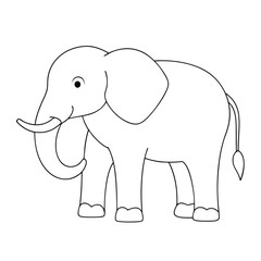 Cute Cartoon Illustration of a Friendly Elephant with Playful Expression, Simple Line Art Drawing in Black and White, Adorable Animal Character Design 