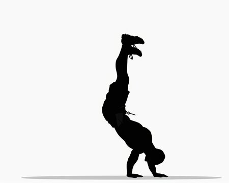 recommend clip art: A male athlete performing a handstand against a simple white background, showcasing strength and balance.
