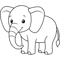 Fototapeta premium Cute Cartoon Illustration of a Smiling Elephant, Playful and Friendly Line Art Design with Simple Outline and Happy Expression in Black and White