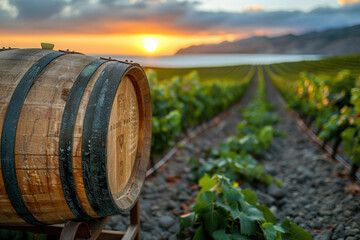 Obraz premium barrel on vineyard,. 