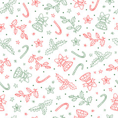 Illustration of Christmas tree decoration for New Year and Christmas. Can be used to create backgrounds, covers, patterns, cards, invitations. Seamless pattern.
