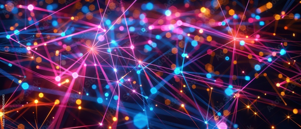 Poster abstract representation of interconnected nodes and lines, symbolizing data networks.