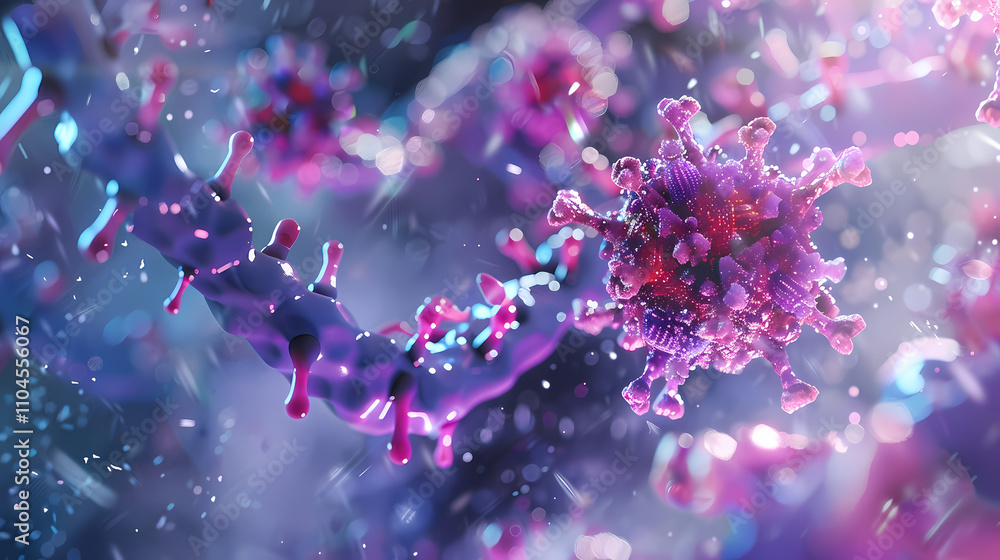 Poster microscopic view of virus particle: a detailed 3d rendering of a virus particle, showcasing its intr