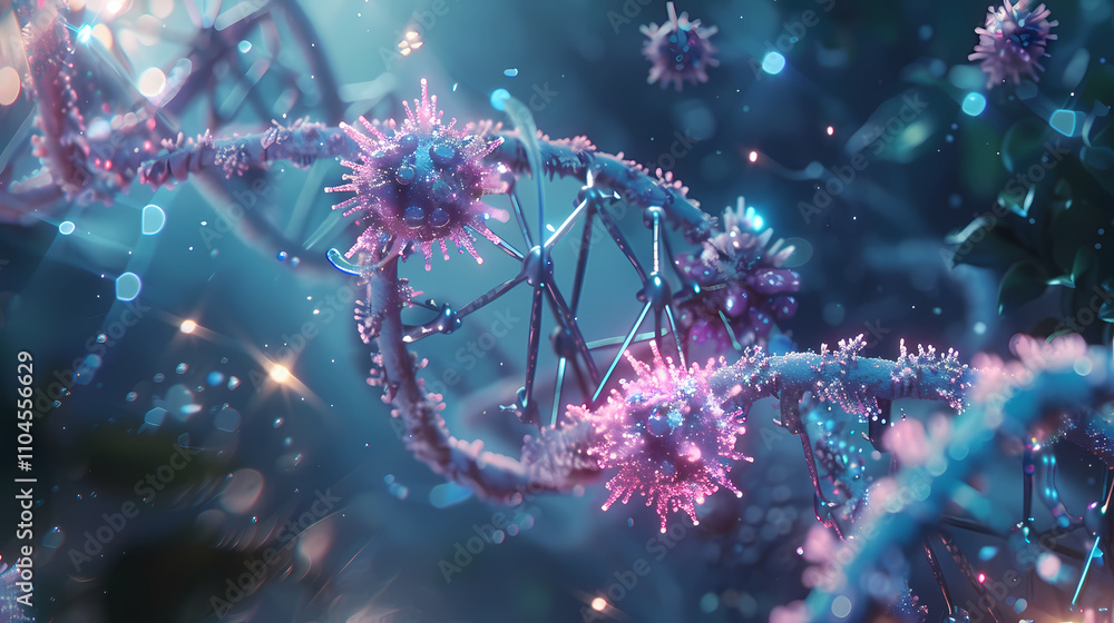 Poster dna structure: a mesmerizing close-up of a dna double helix, rendered in vibrant hues and intricate 