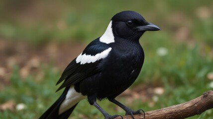 Obraz premium Close-up of a magpie perched on a branch.