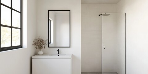 Obraz premium Minimalist bathroom design inspiration modern home interior photograph bright environment aesthetic concept