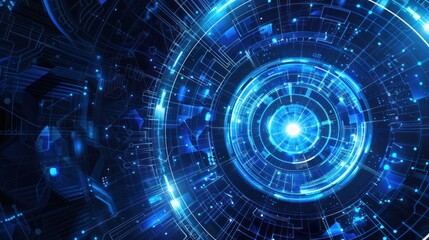Fototapeta premium Abstract digital design featuring glowing blue circles and lines, symbolizing technology and data.