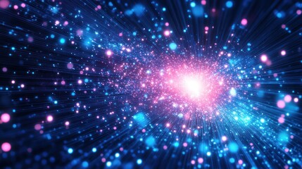 Naklejka premium Abstract cosmic scene with vibrant colors and light bursts suggesting energy and motion.