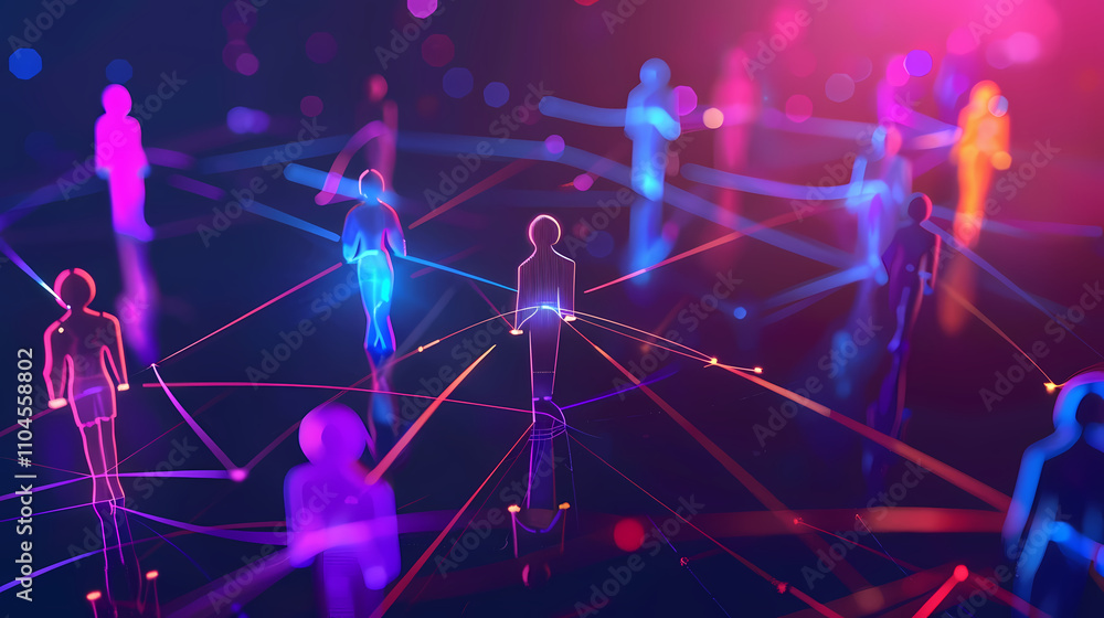 Aufkleber global network: illuminated figures interconnected by vibrant lines of light, symbolizing a worldwid