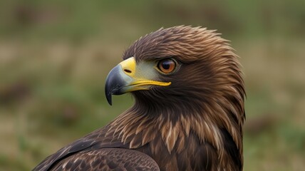 Obraz premium Close-up of a golden eagle's head and neck, showcasing its feathers, beak, and intense gaze.