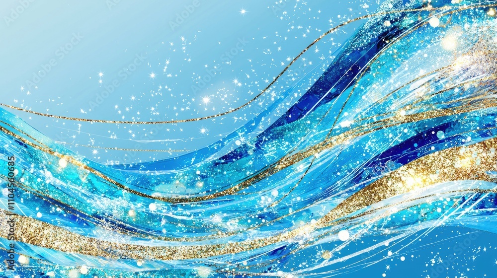Aufkleber dynamic blue abstract background features flowing waves of sparkling turquoise and gold tones with g