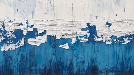 Old wooden boards with layered paint revealing textures in shades of blue, white, and unique patterns from years of weathering
