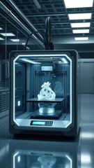 Fototapeta premium 3D printer creating intricate design in futuristic manufacturing facility, manufacturing, design