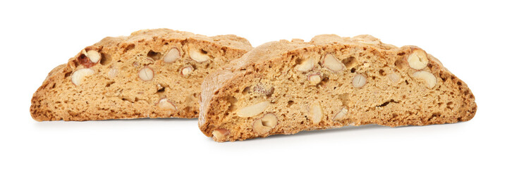 Traditional Italian almond biscuits (Cantucci) isolated on white