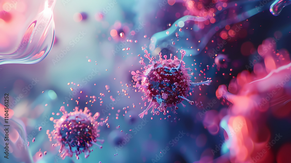 Poster microscopic world: a vibrant and abstract visual representation of the intricate world of viruses, s