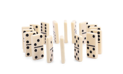 White domino tiles with black pips isolated on white