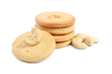 Stack of tasty cashew cookies isolated on white
