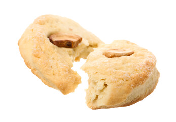 Broken delicious cashew cookie isolated on white