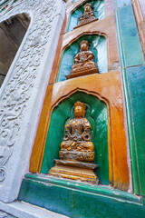 glazed Buddha on the wall of the Wisdom-Sea Temple, The Liangless Buddha Temple at the top of Wanshou Mountain in Summer Palace in Beijing.