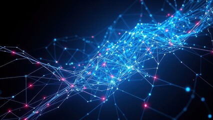 Obraz premium Abstract representation of data flowing through a web of interconnected technological systems, infrastructure, technology, communication, cloud