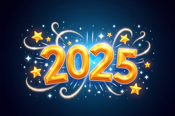 2025 new year illustration, featuring golden numbers surrounded by sparkling stars and festive elements - Generative AI