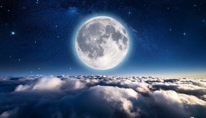 Fototapeta premium Moon In Starry Night Over Clouds