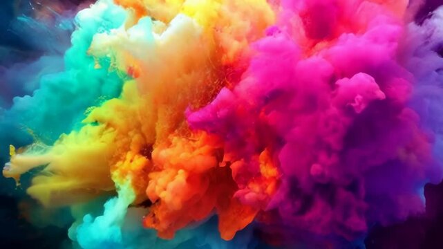Explosion of bright color paint, abstract burst of water or powder, concept of splash, watercolor, explode. 