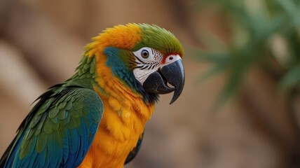 Obraz premium Vibrant blue-and-gold macaw parrot close-up.