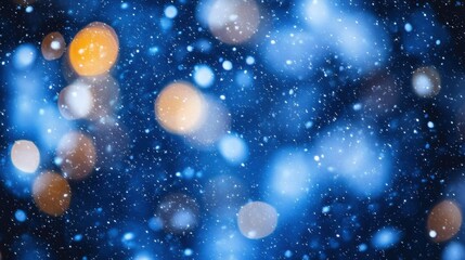 Obraz premium Captivating Soft Focus Background of Snowfall and Bokeh Lights Creating a Dreamy Winter Scene in Blue Hues for Seasonal Mood and Festive Atmosphere