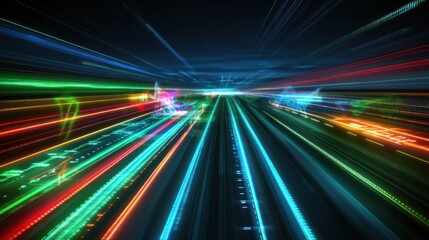 Abstract representation of vibrant light trails suggesting speed and motion.
