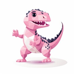 Fototapeta premium Colorful Polygonal Pink Dinosaur Character in Playful Pose with Animated Expression and Distinctive Spikes, Ideal for Children's Theme, Illustrations, and Educational Media
