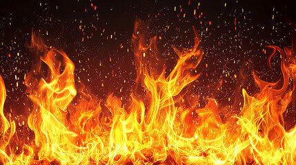 Fire sparks and glowing embers rise into the night sky creating a dynamic and captivating display of heat and light