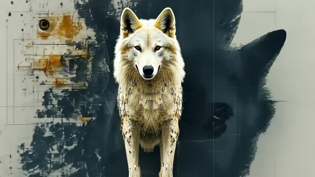 Futuristic digital wolf with abstract geometric background design