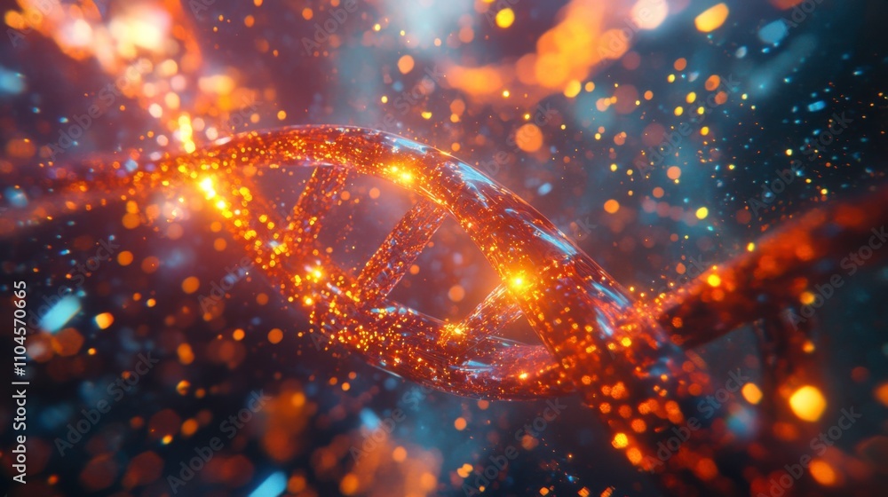 Poster stunning visualization of genetic dna helix with bright particles and sparkling effects in a modern 