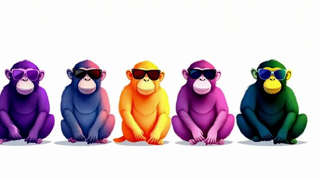 Vibrant monkeys with sunglasses in rainbow colors