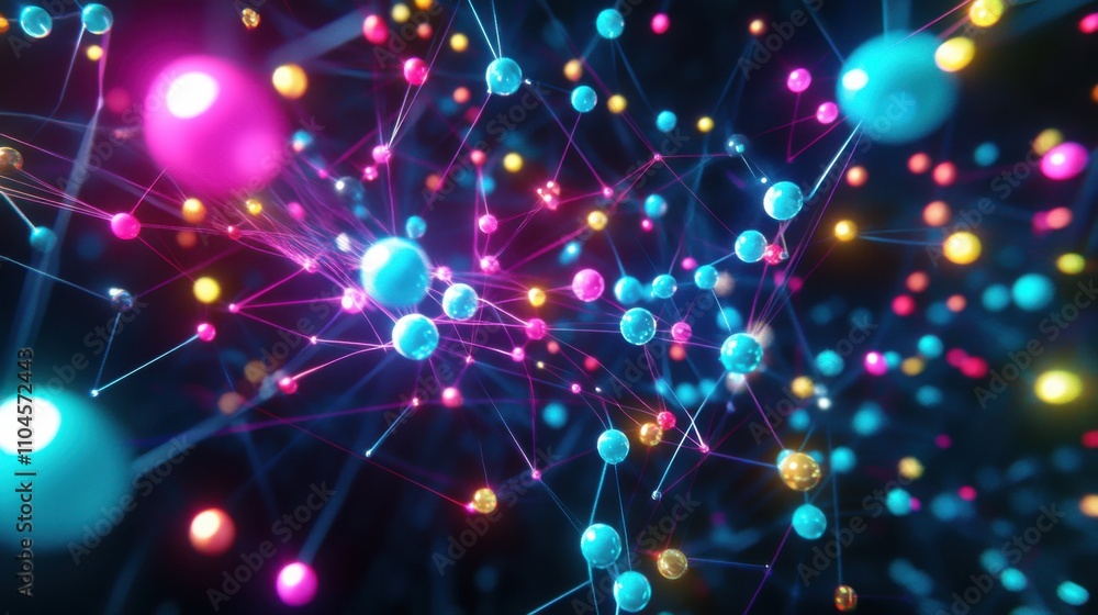 Poster Colorful Abstract Background of Dots and Lines in Motion