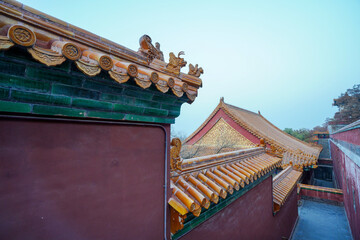 Chinese glazed roof tile ridge of Tibetan Buddhism Ancient Architecture on Longevity Hill of Summer...