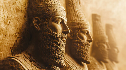 Ancient Mesopotamian Royal Busts in Golden Light