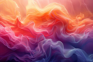 Obraz premium A graphic depiction of rippling fabric in a gradient from warm red-orange to cool lilac shades, creating the illusion of movement and depth.