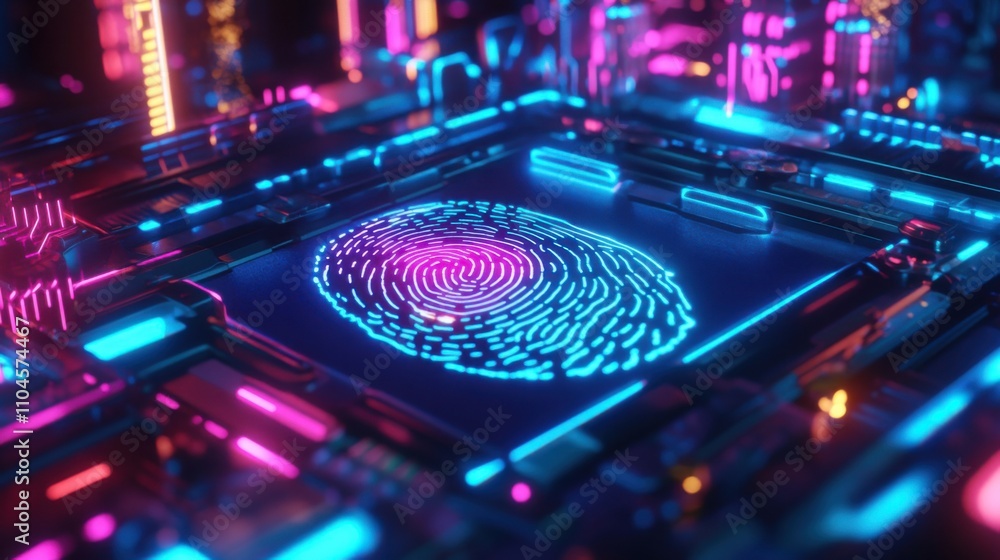 Poster digital fingerprint in futuristic circuit board design concept