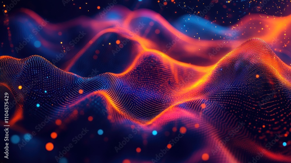 Poster abstract visualization of flowing waves with vibrant colors and dynamic patterns.