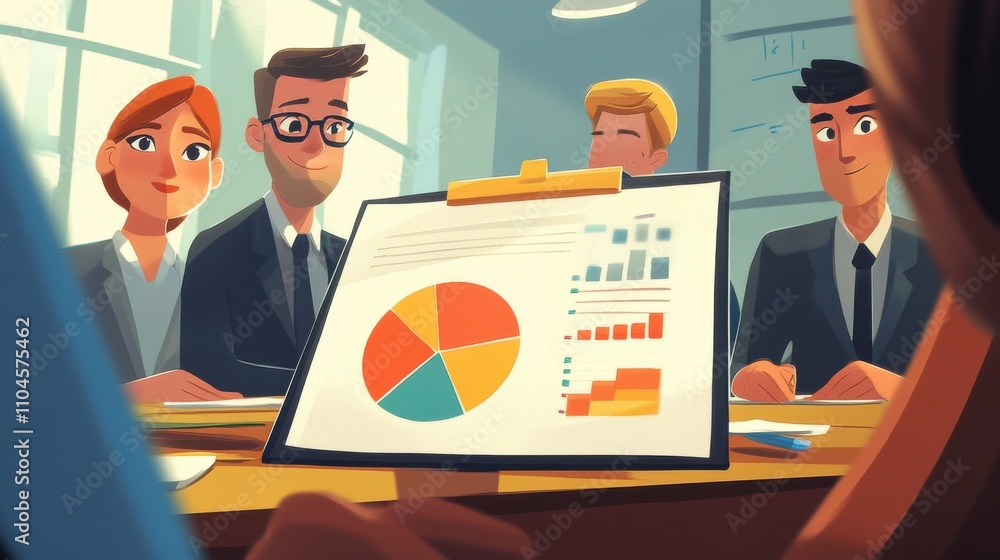 Poster modern business meeting with data presentation and analysis