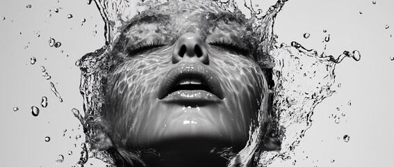 21:9 Aspect Ratio Abstract Photo of Woman with Flowing Hair in a Dreamlike, Wind-Swept Monochrome Portrait