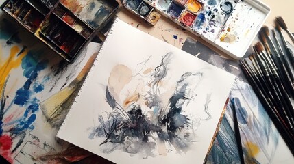 Fototapeta premium Abstract Watercolor Art with Creative Tools and Techniques