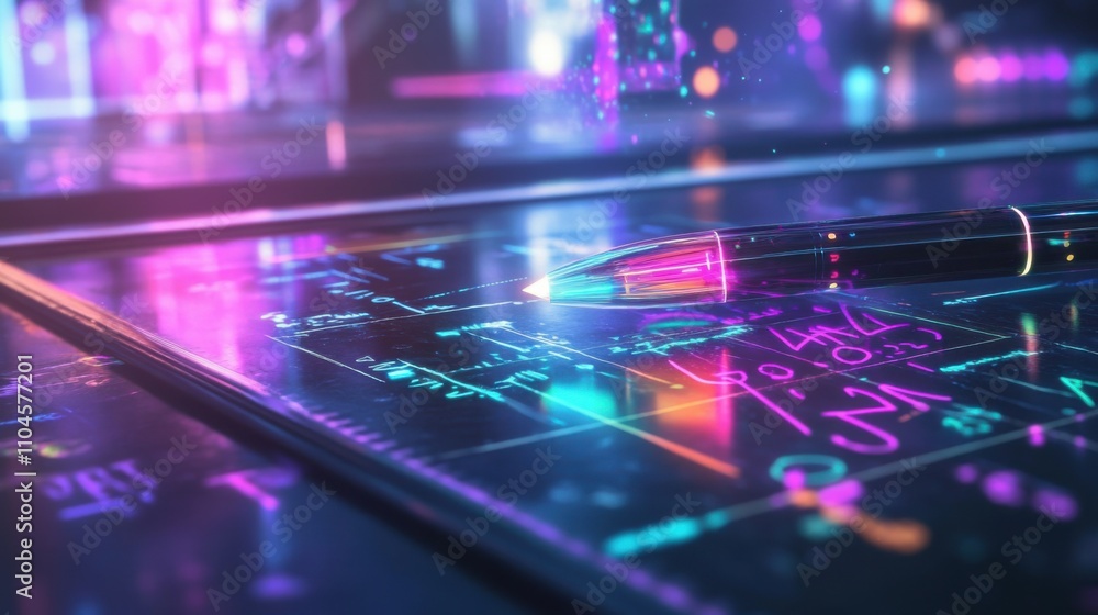 Poster futuristic digital workspace with technology and data visualization