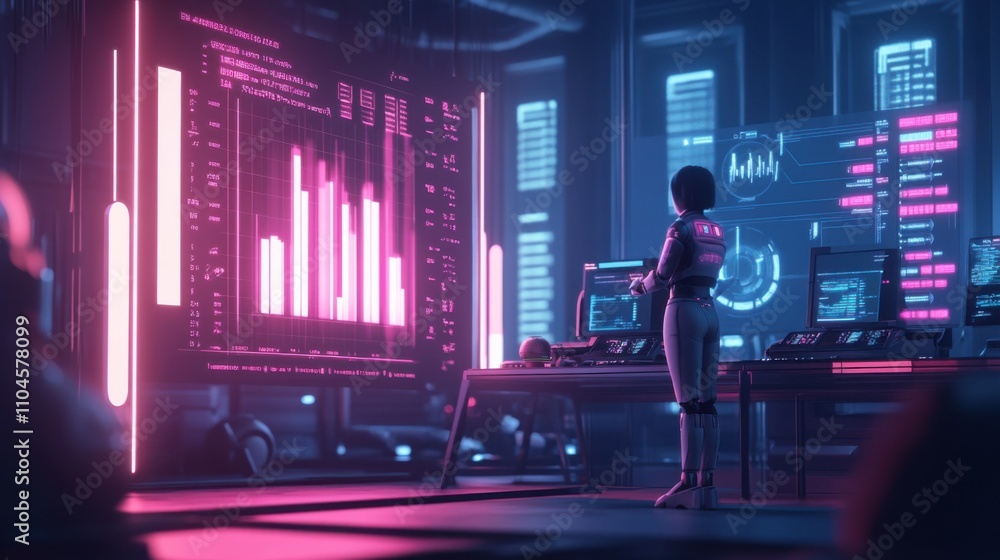 Aufkleber futuristic data visualization in high-tech control room scene