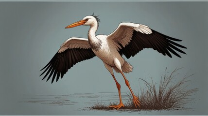 Obraz premium White bird with black wings landing near water.
